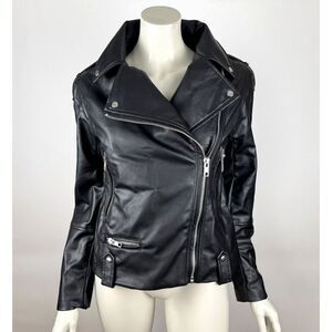 H&M Coated Biker Jacket‎ Women XS NWT Faux leather Moto Full Zip Lined Pockets